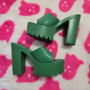 Green Platform Slide Heels(6.5) for Women
